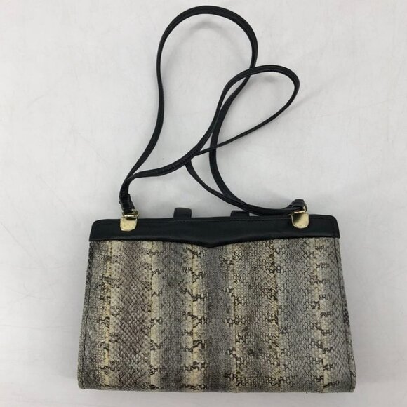 Snakeskin  top clasp shoulder bag tan black - Picture 2 of 13